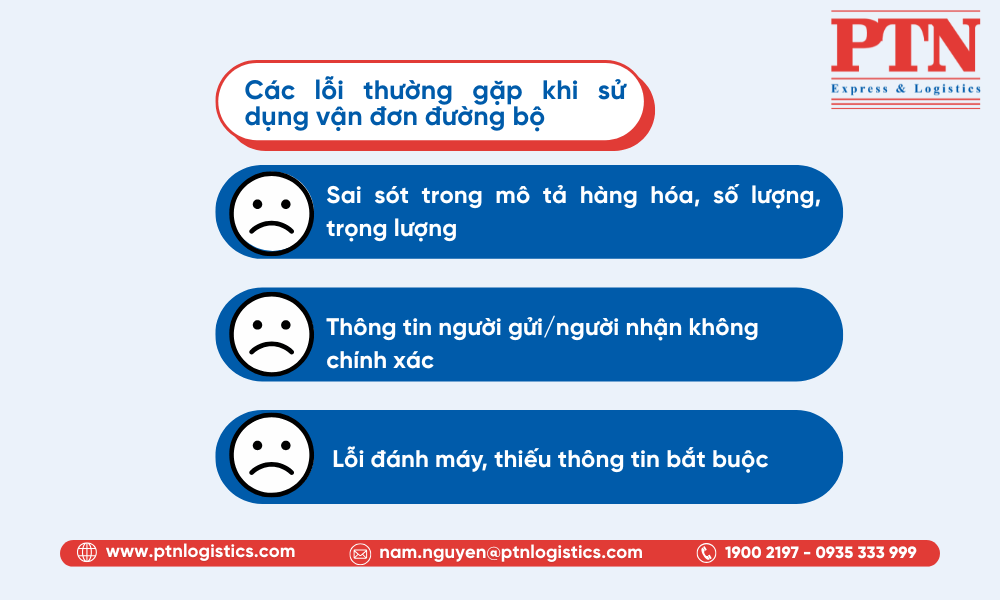 Các lỗi thường gặp khi sử dụng vận đơn đường bộ