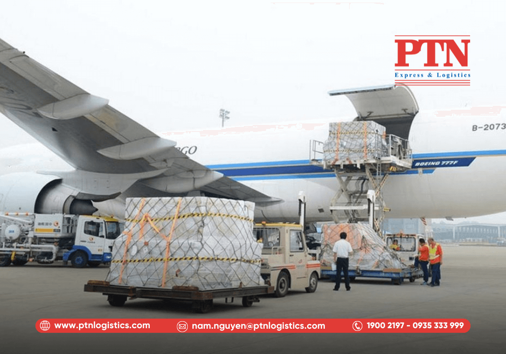 Nhân viên kiểm soát hàng hóa kiểm tra hàng ở sân bay