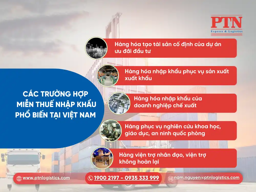 Các trường hợp được miễn thuế nhập khẩu phổ biến tại Việt Nam