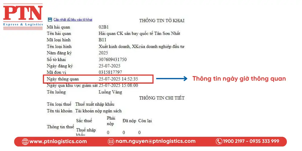 Ngày thông quan trên tờ khai hải quan điện tử