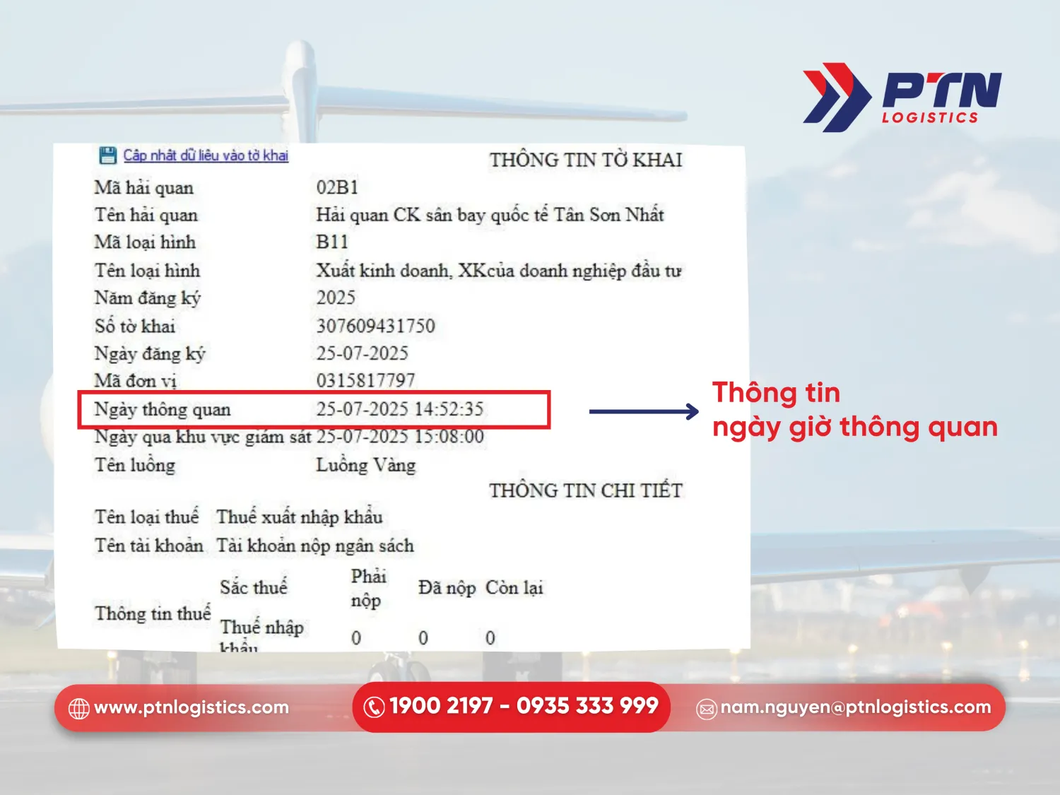 Vị trí ngày thông quan trên tờ khai hải quan