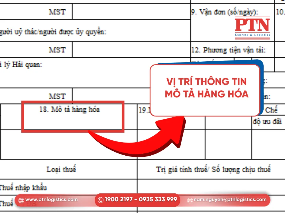 Vị trí thông tin mô tả hàng hóa