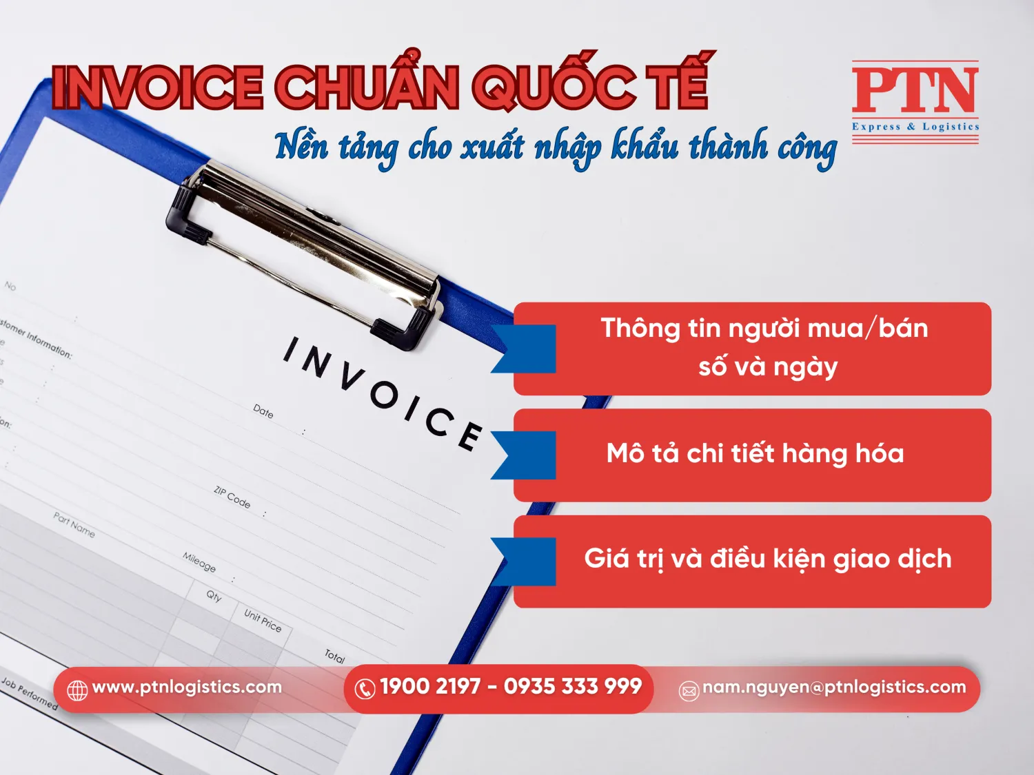 Các nội dung cần có trên invoice