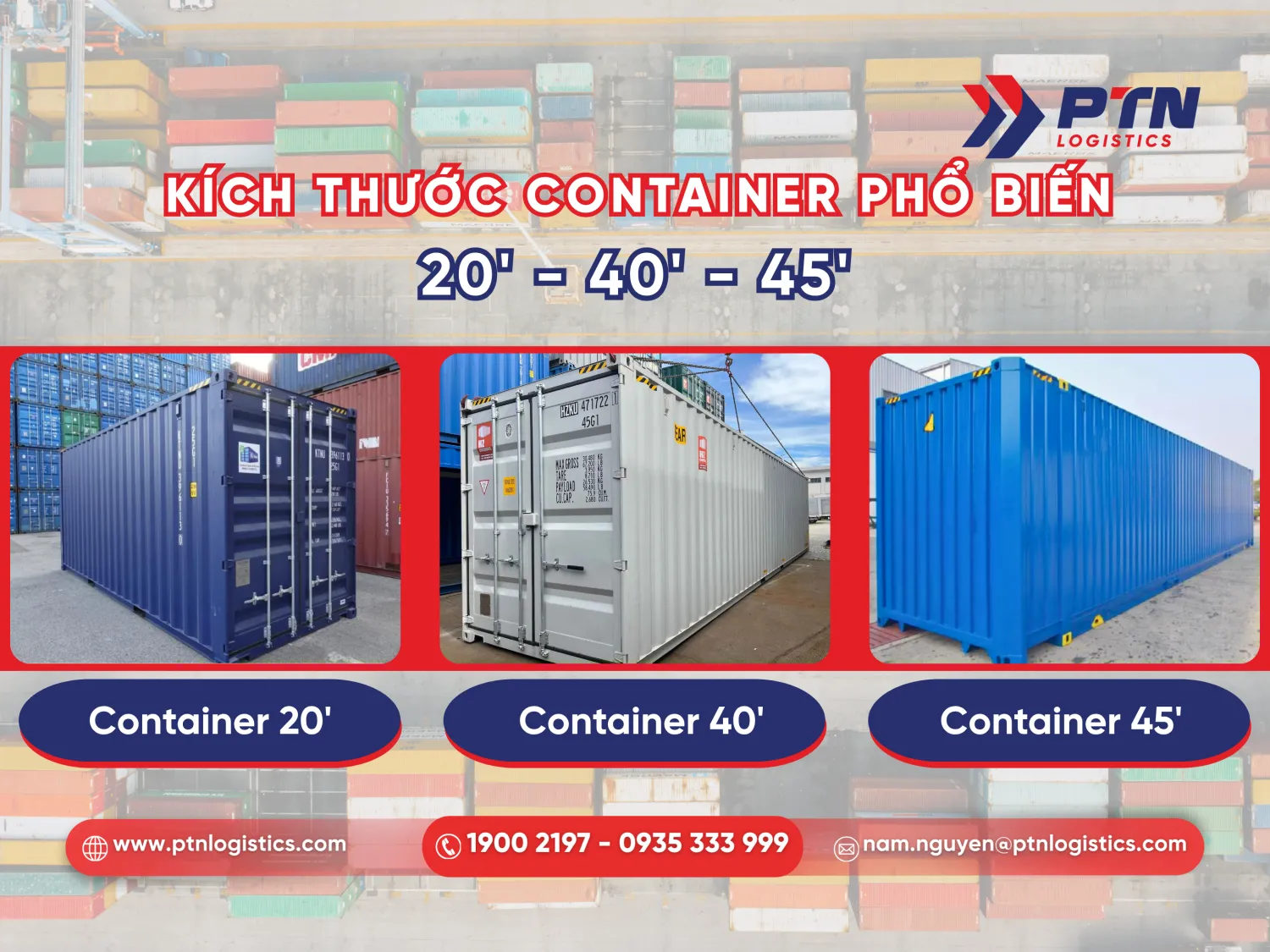 Kích thước của các loiaj container thông dụng