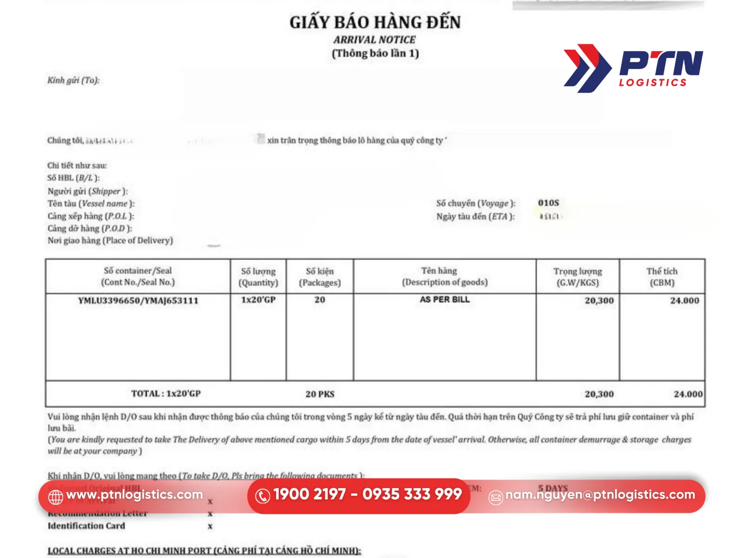 Tìm hiểu về định nghĩa arrival notice