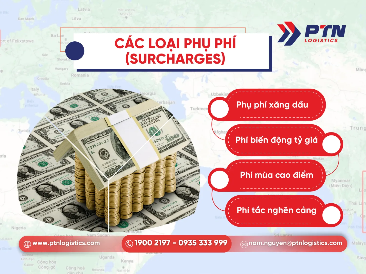 Các loại phụ phí trong toàn bộ tuyến đường biển