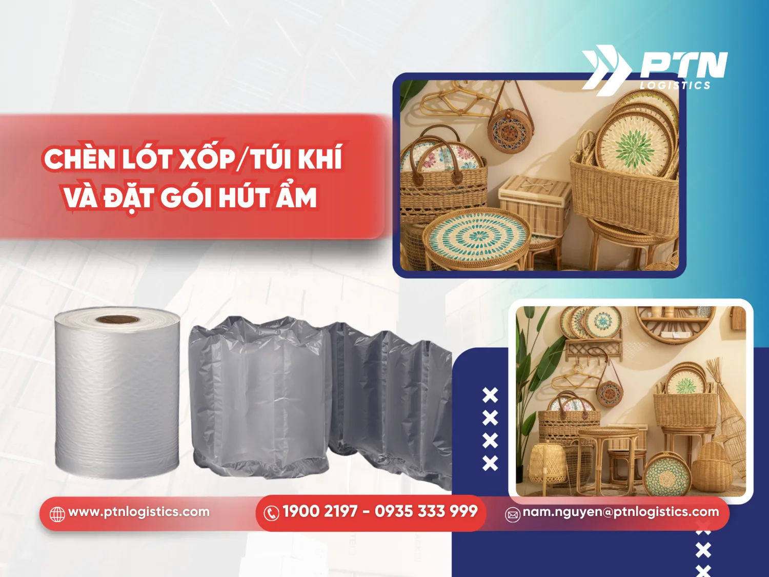 Chèn lót xốp hoặc túi khi và đặt gói hút ẩm