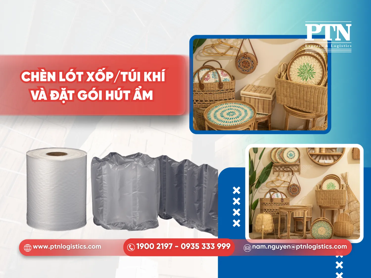 Chèn xốp túi khi và đặt gói hút ẩm