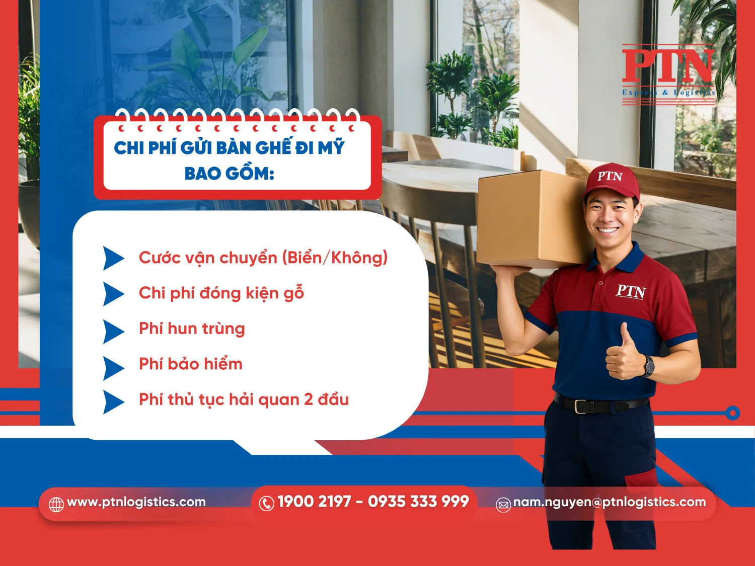 Chi phí gửi bàn ghế đi Mỹ