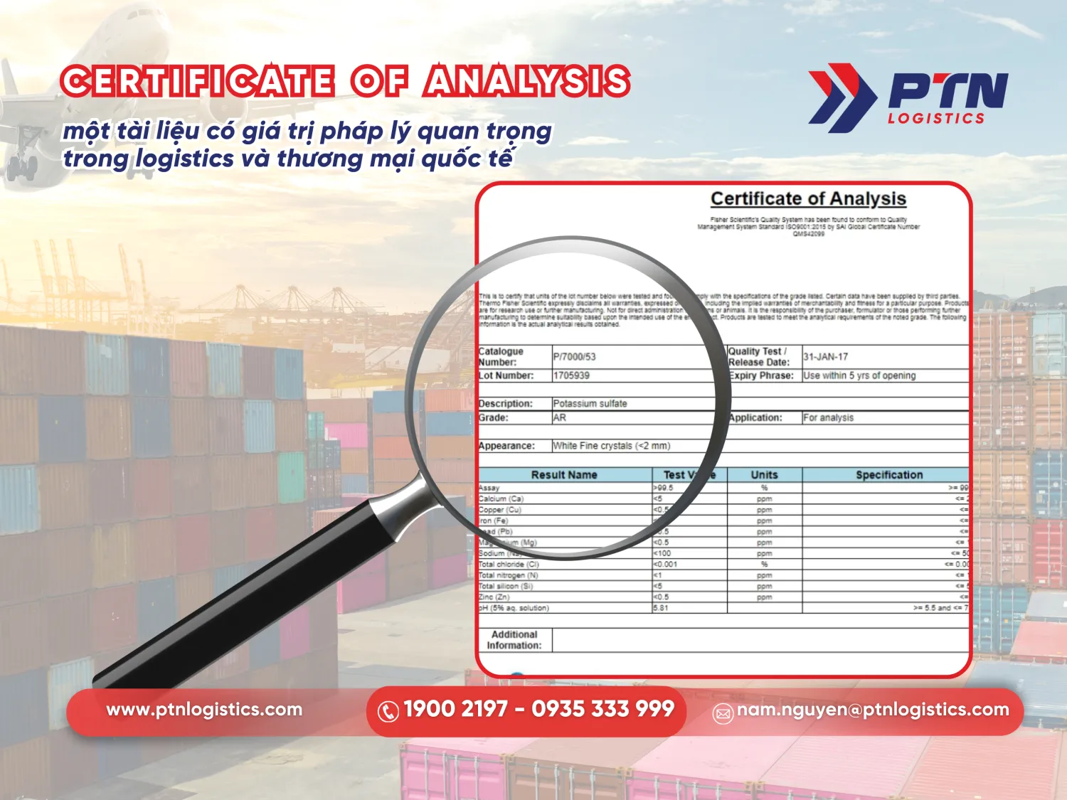 COA - Certificate of analysis