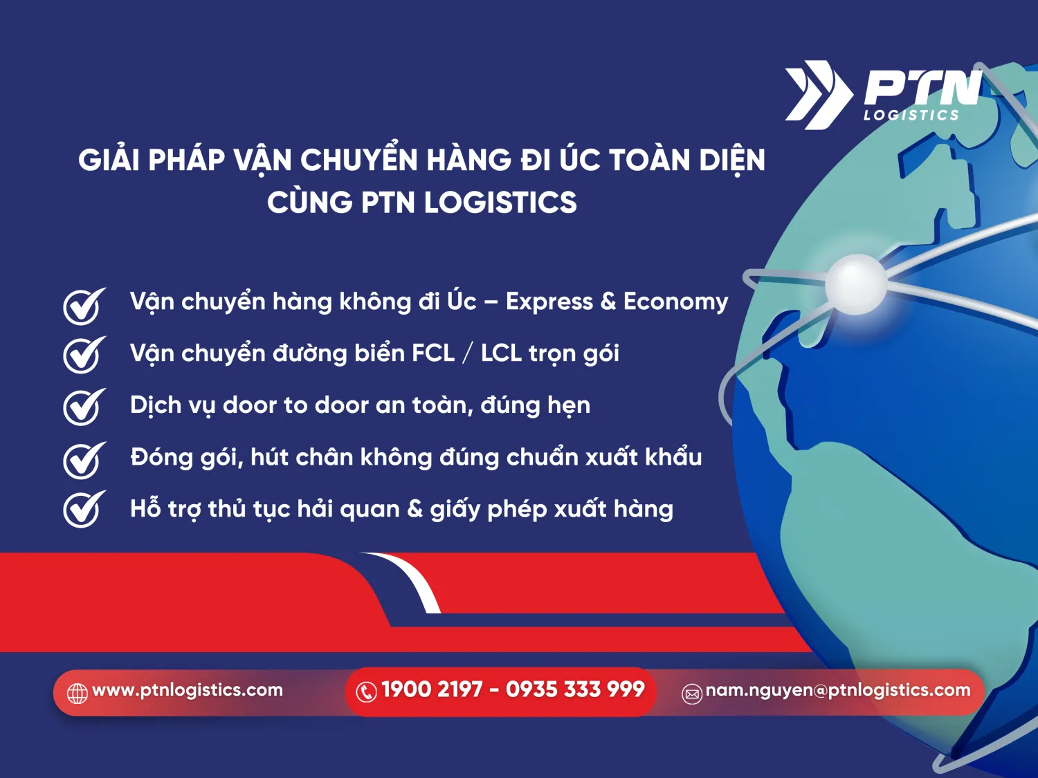Giải pháp vận chuyển hàng hóa đi Úc toàn diện cùng PTN
