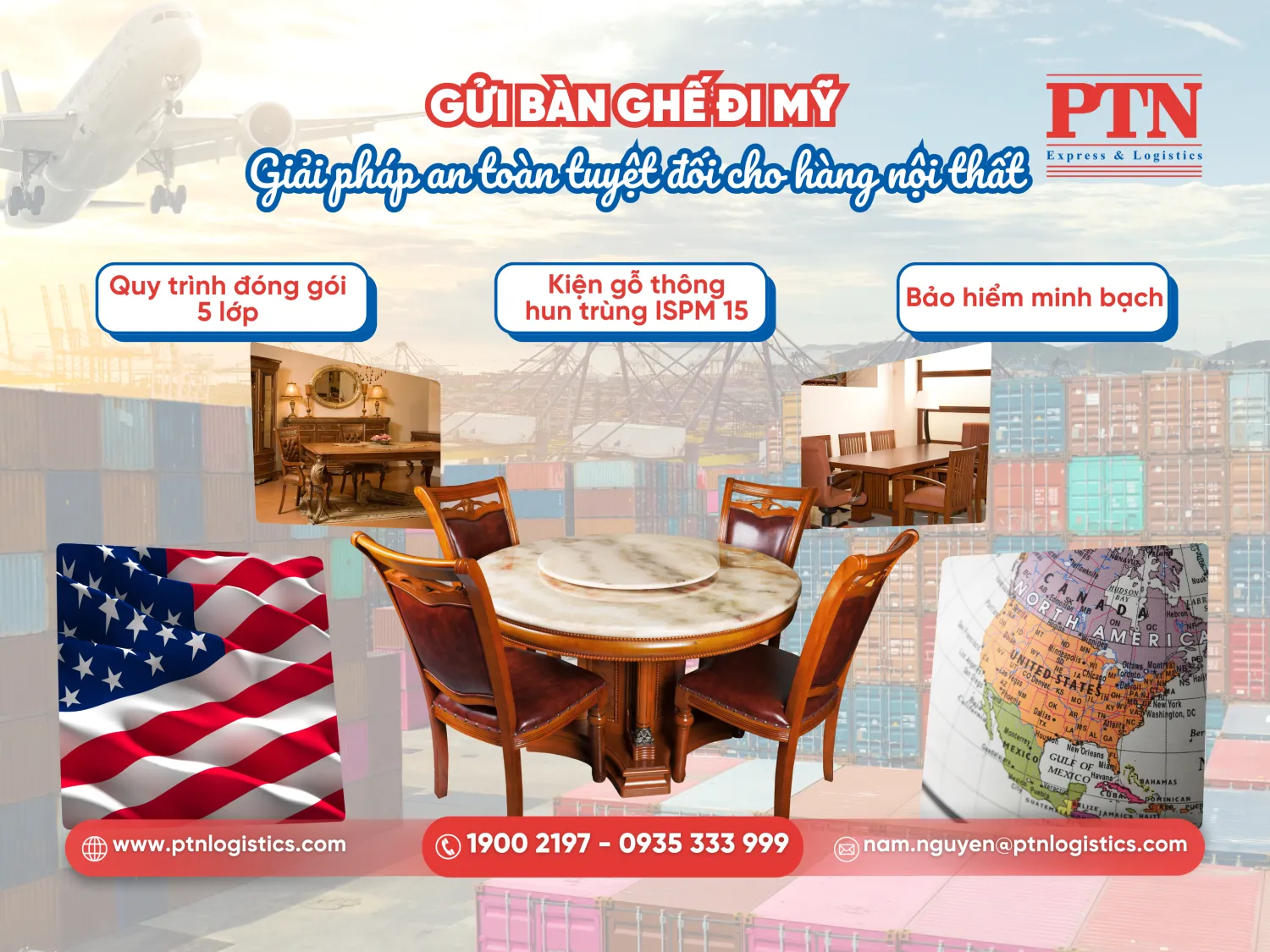 Gửi bàn ghế đi Mỹ