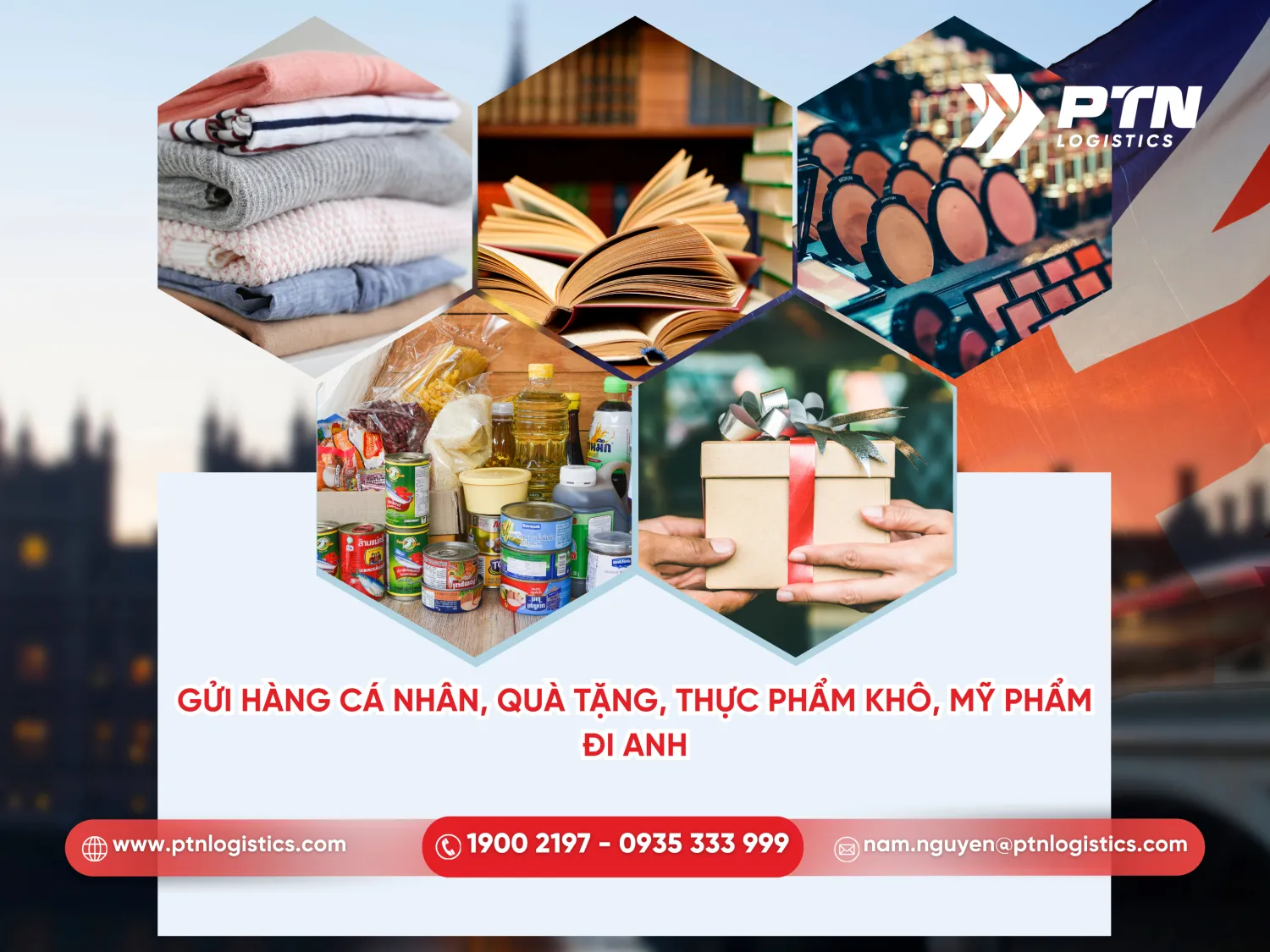 Gửi hàng đi cá nhân, quà tặng và thực phẩm khô, mỹ phẩm đi Anh