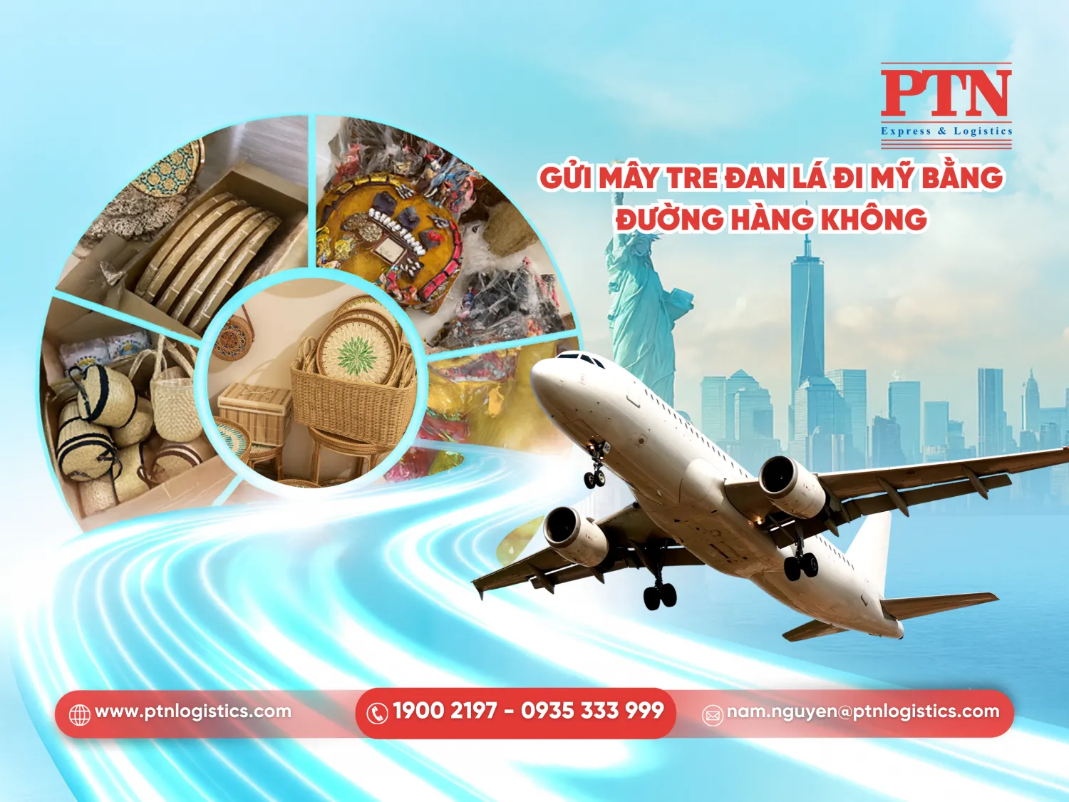 Gửi mây tre đan lá đi Mỹ bằng đường hàng không