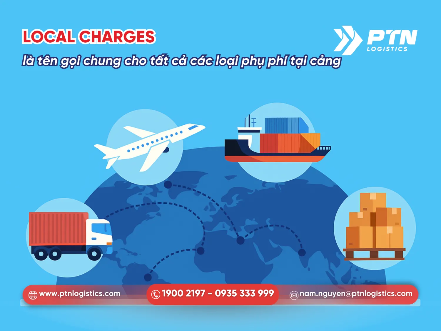 Local charges là tên gọi chung cho tất cả các loại phụ phí tại cảng biển