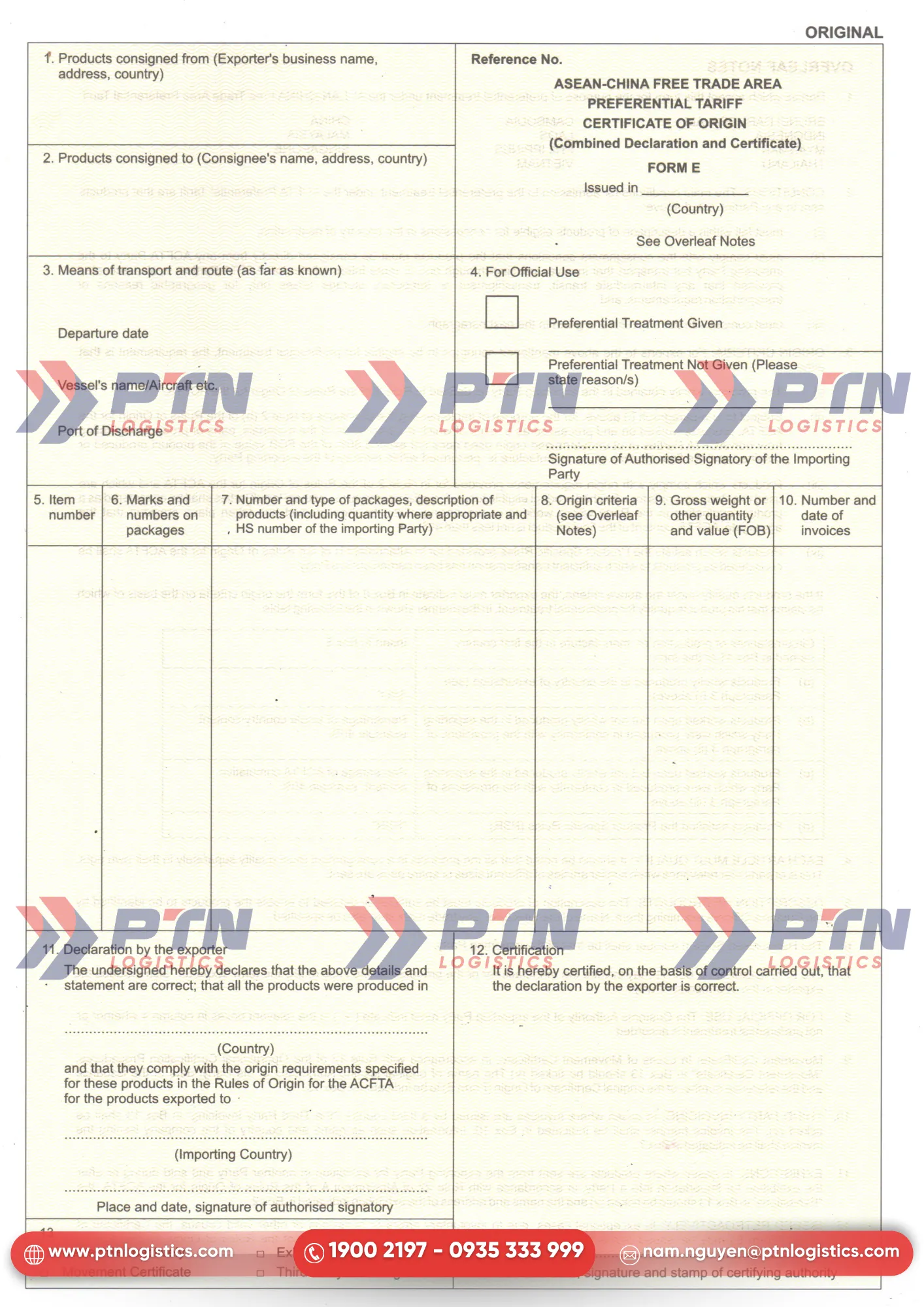 Mẫu C/O Form E chuẩn nhất
