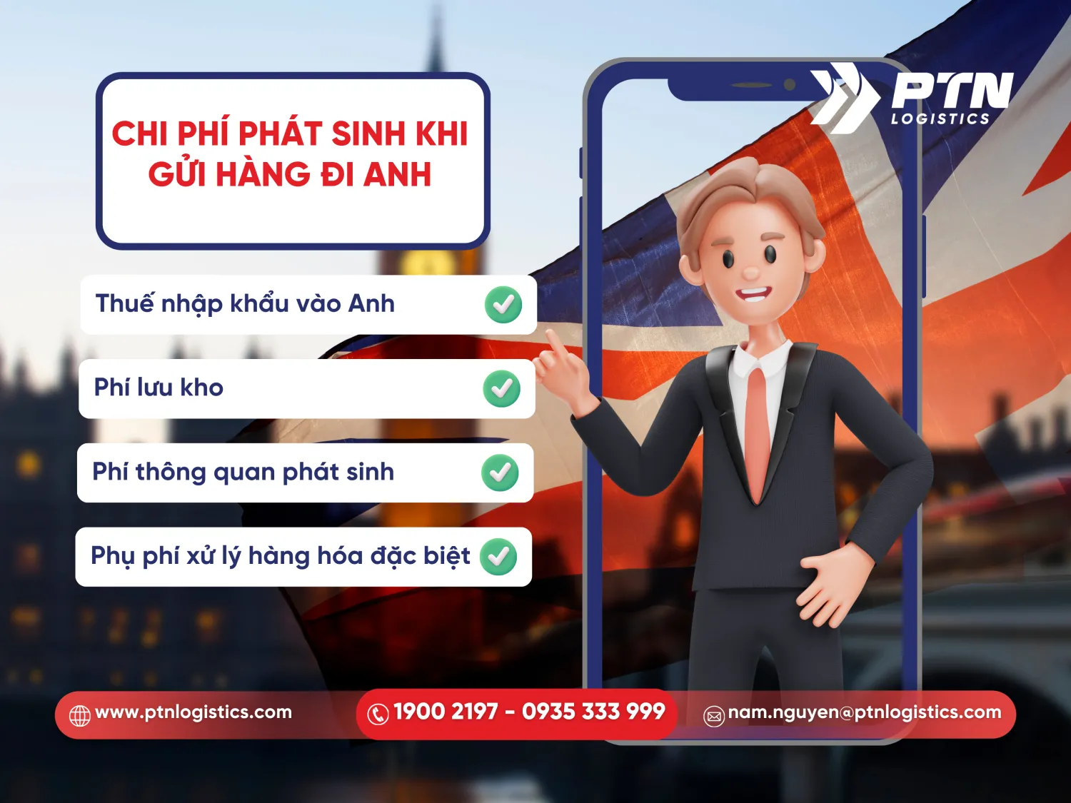 Những chi phí phát sinh khi gửi hàng đi Anh