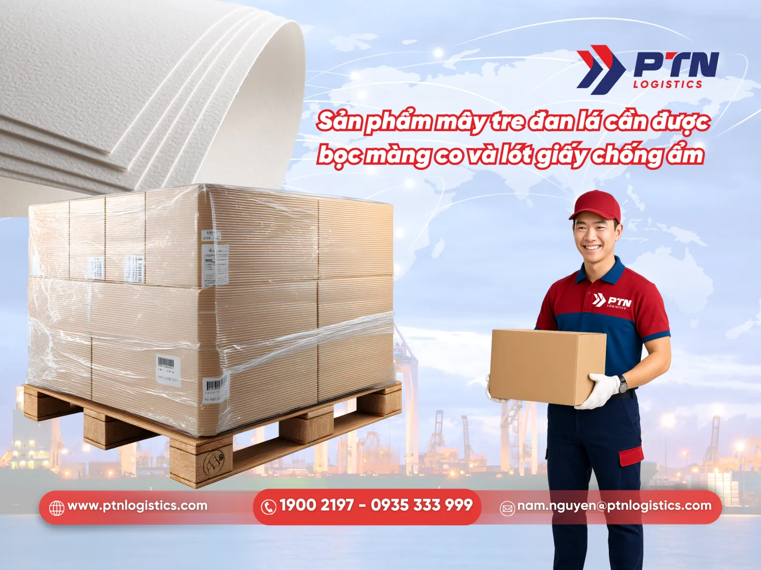 Sản phẩm mây tre đan lá cần được bộc màng co và lót giấy chống ẩm cẩn thận