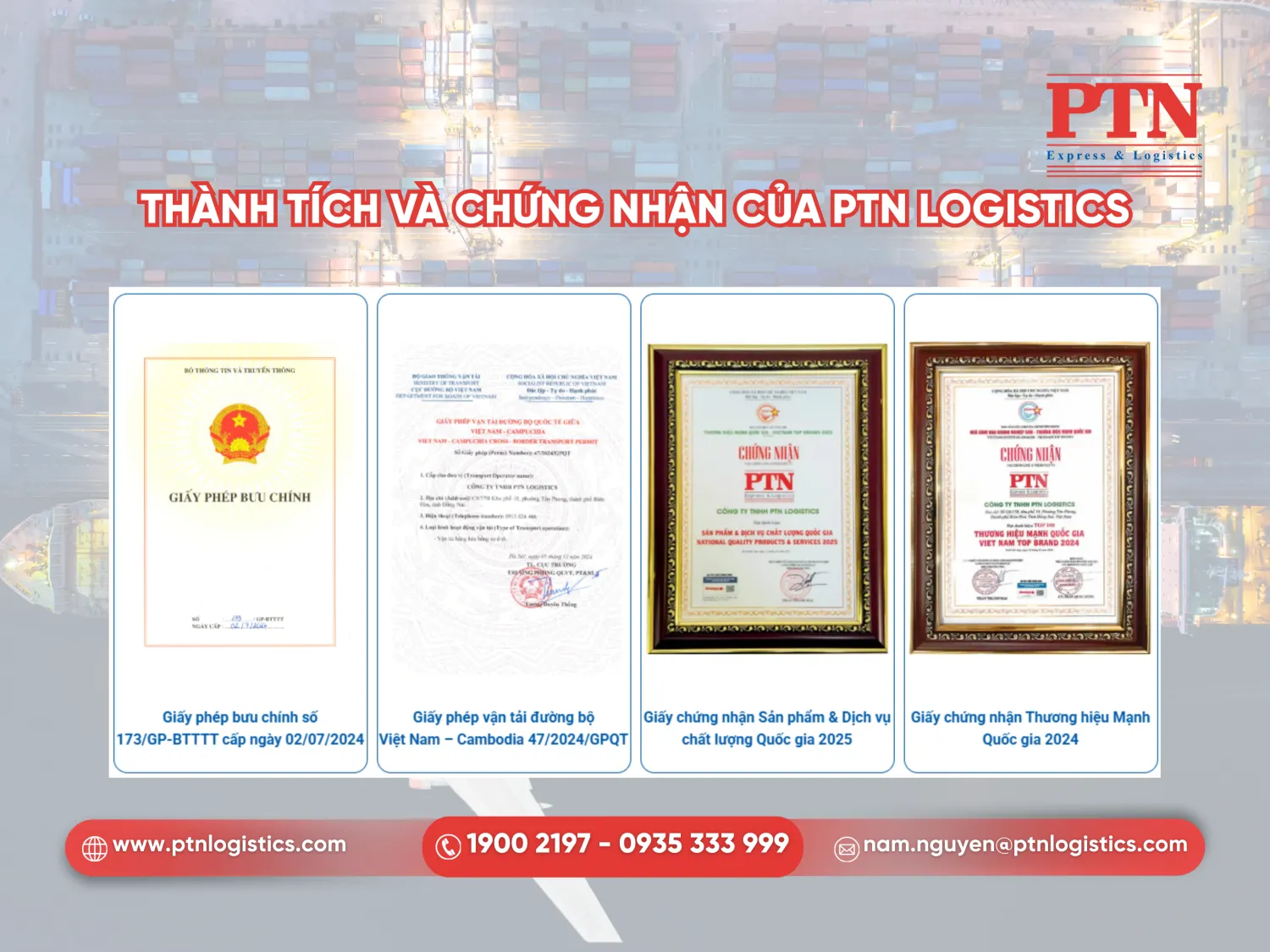 Thành tích và chứng nhận của PTN Logistics