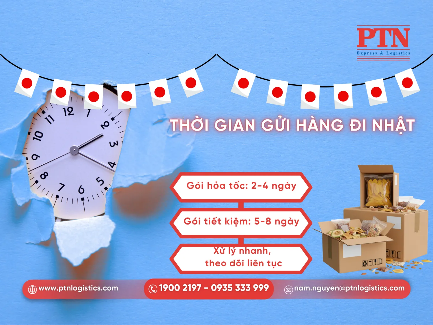 Thời gian gửi đồ khô đi Nhật