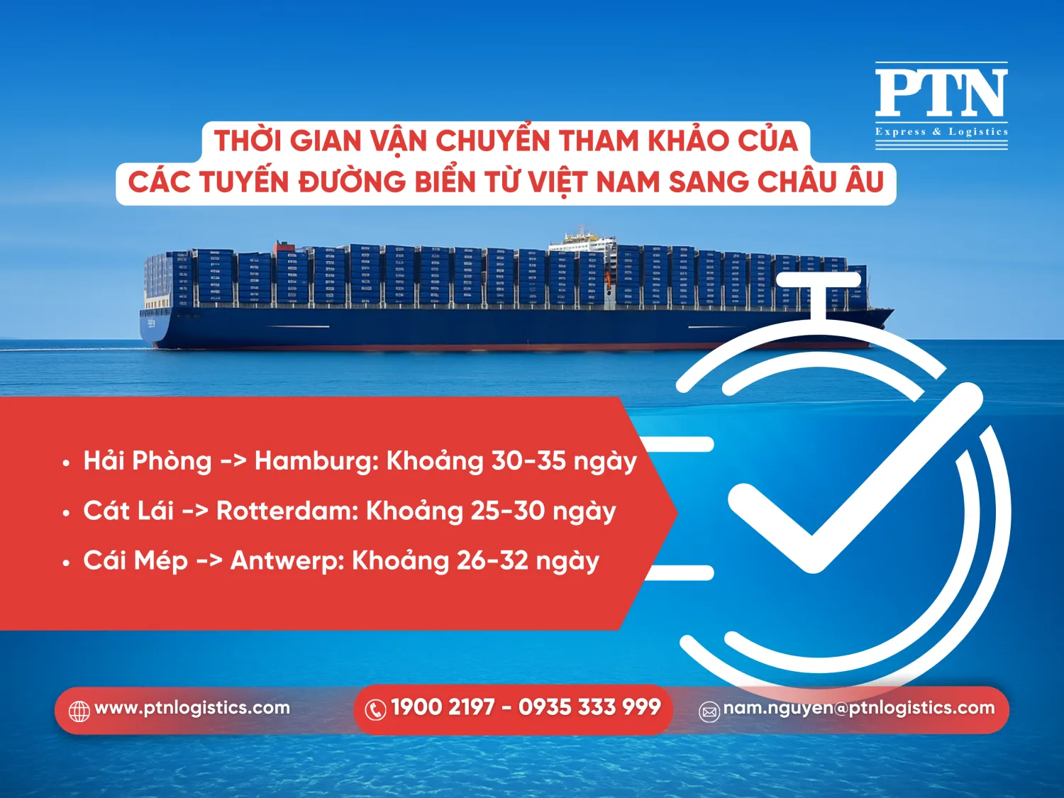 Thời gian vận chuyển tham khảo của các tuyến đường biển từ Việt Nam sang Châu Âu