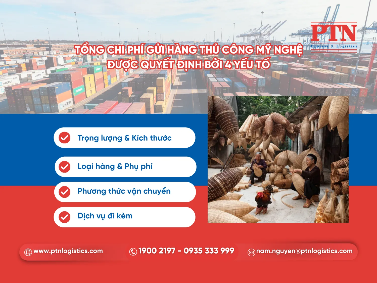 Tổng chi phí gửi hàng thủ công mỹ nghệ được quyết định bởi 4 yếu tố