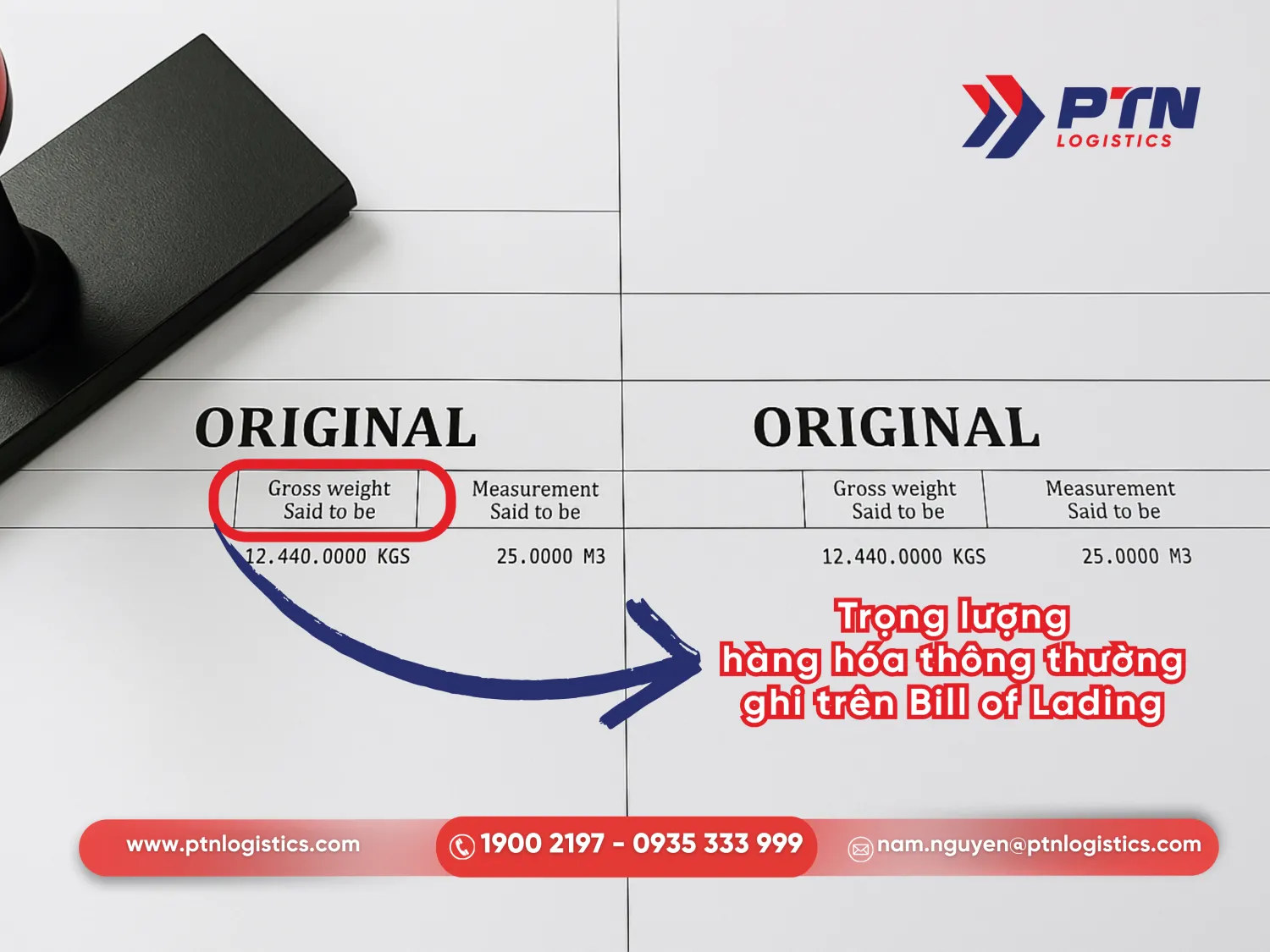 Trọng lượng hàng hóa thường được ghi trên vận đơn