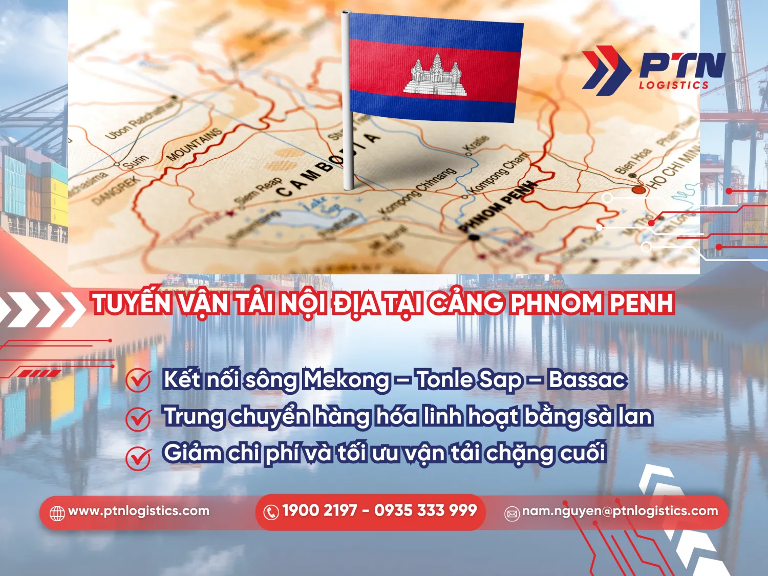 Tuyến vận tải nội địa tải cảng biển Phnom Pênh