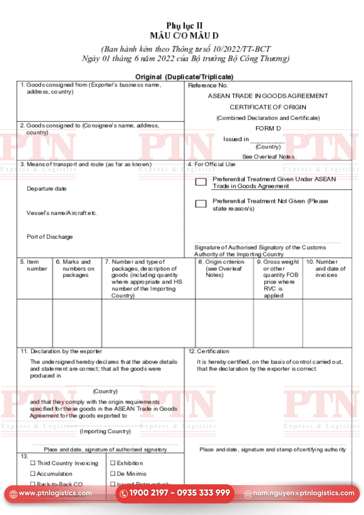 C/O Form D chi tiết