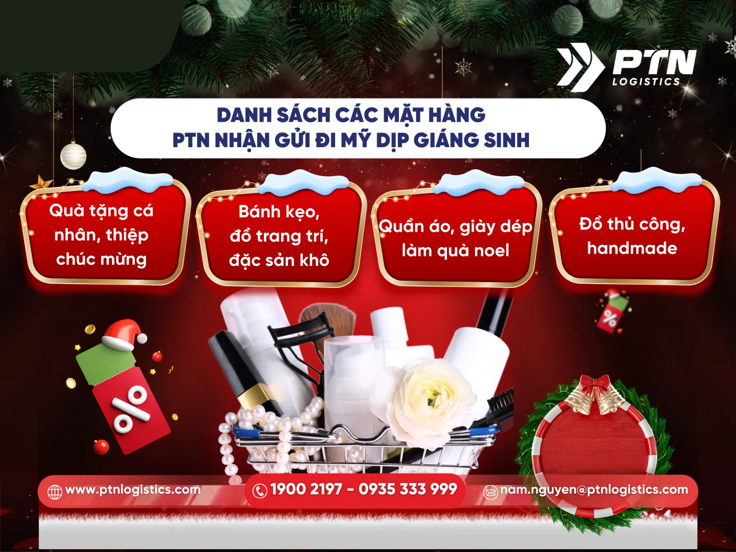 Danh sách các mặt hàng PTN Logsitics nhận gửi đi Mỹ dịp giáng sinh