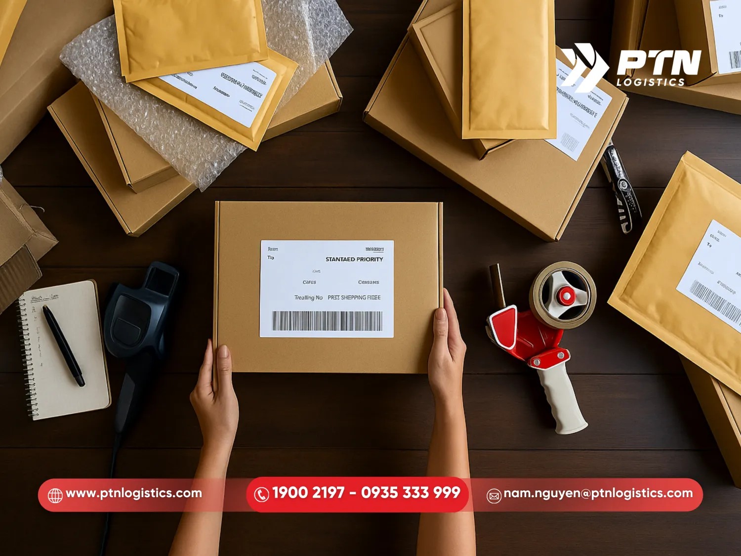 Đội ngũ nhân sự của PTN Logistics hỗ trở xử lý nhãn mác và đóng gói