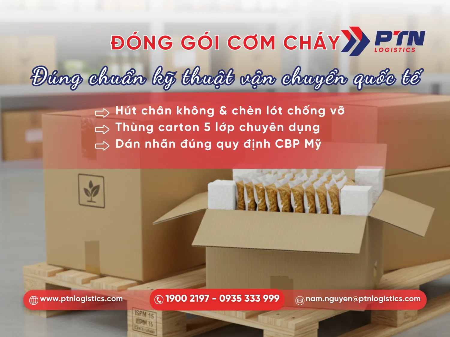 Đóng gói cơm cháy đúng chuẩn gửi đi Mỹ