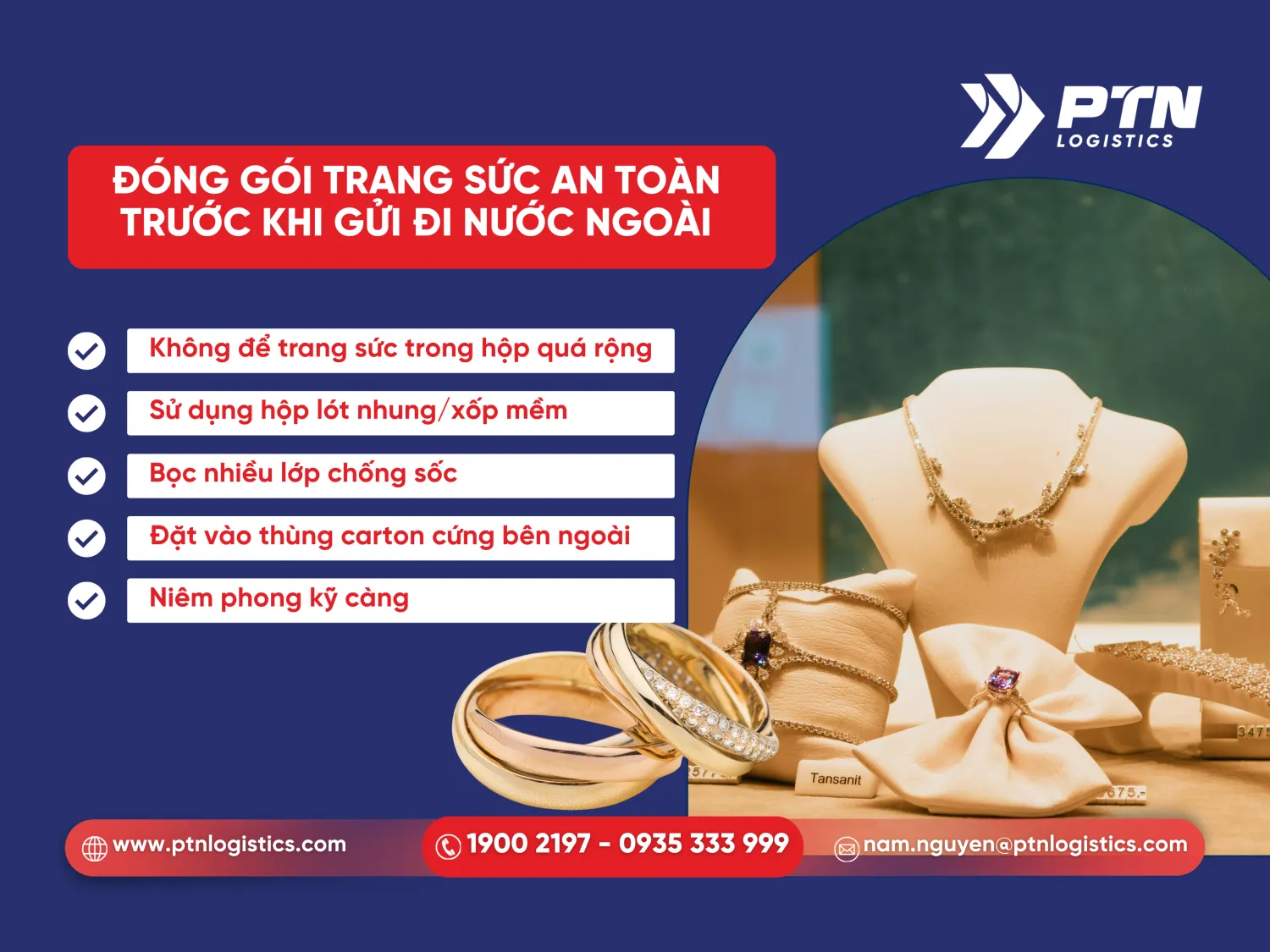 Đóng gói hàng trang sức an toàn trước khi gửi đi nước ngoài