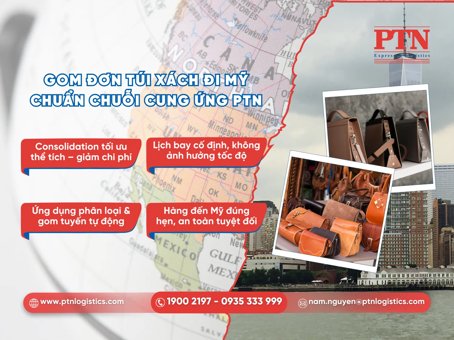 Gom đơn túi xách gửi đi Mỹ chuẩn chuỗi cung ứng tại PTN Logistics