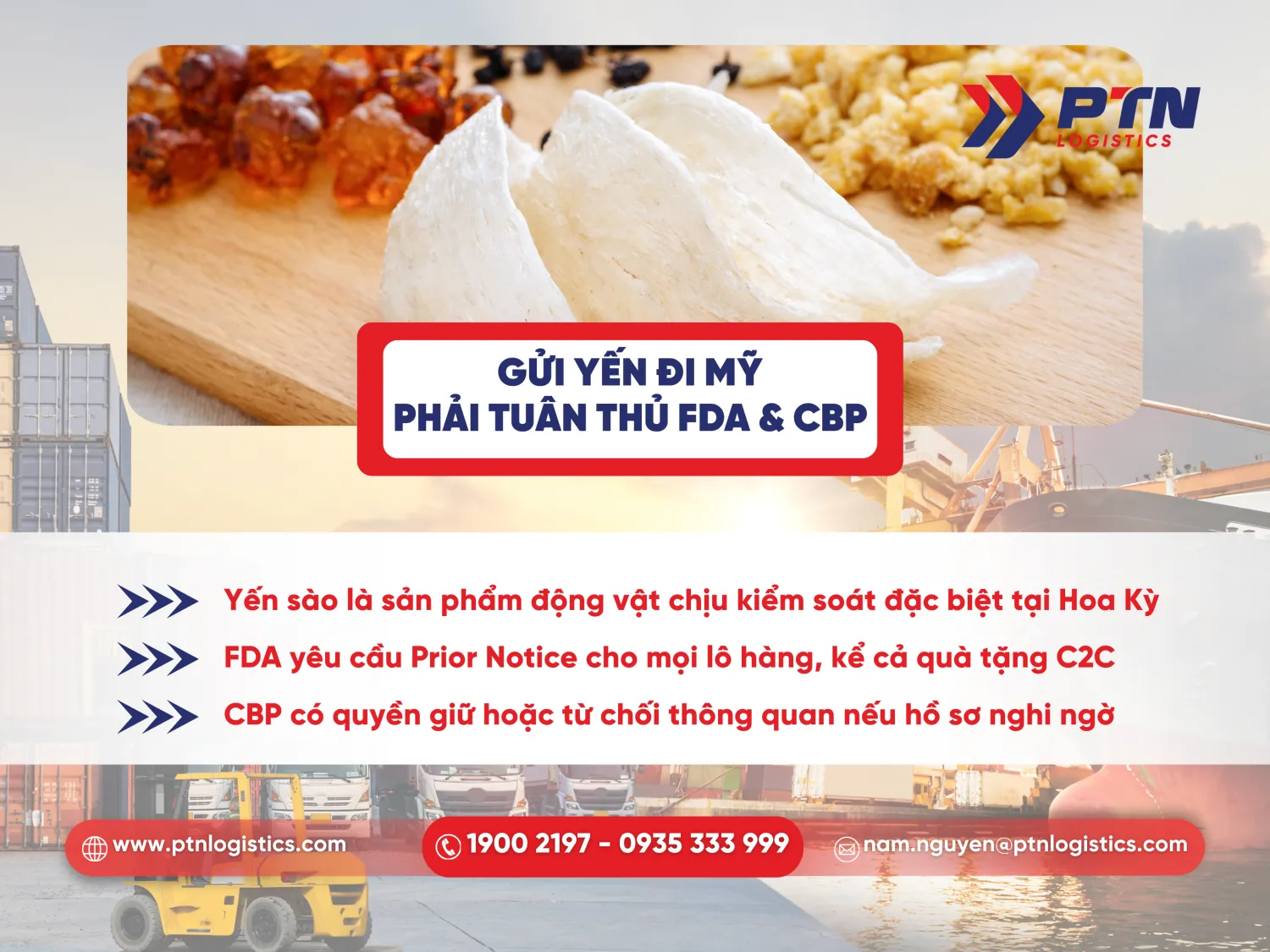 Gửi yến đi Mỹ phải tuần thủ quy định FDA và CBP