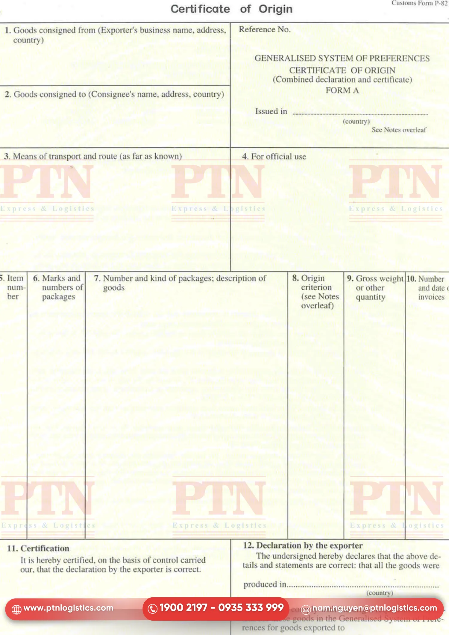 Mẫu C/O form A chuẩn