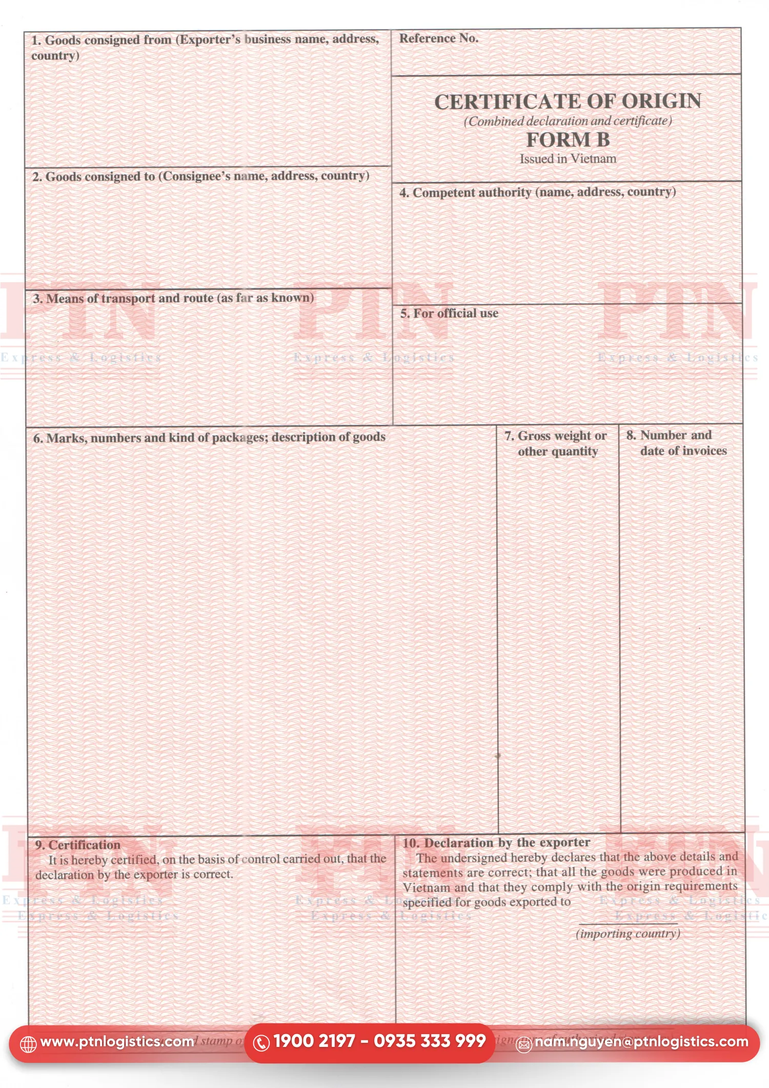 Mẫu C/O form B chuẩn