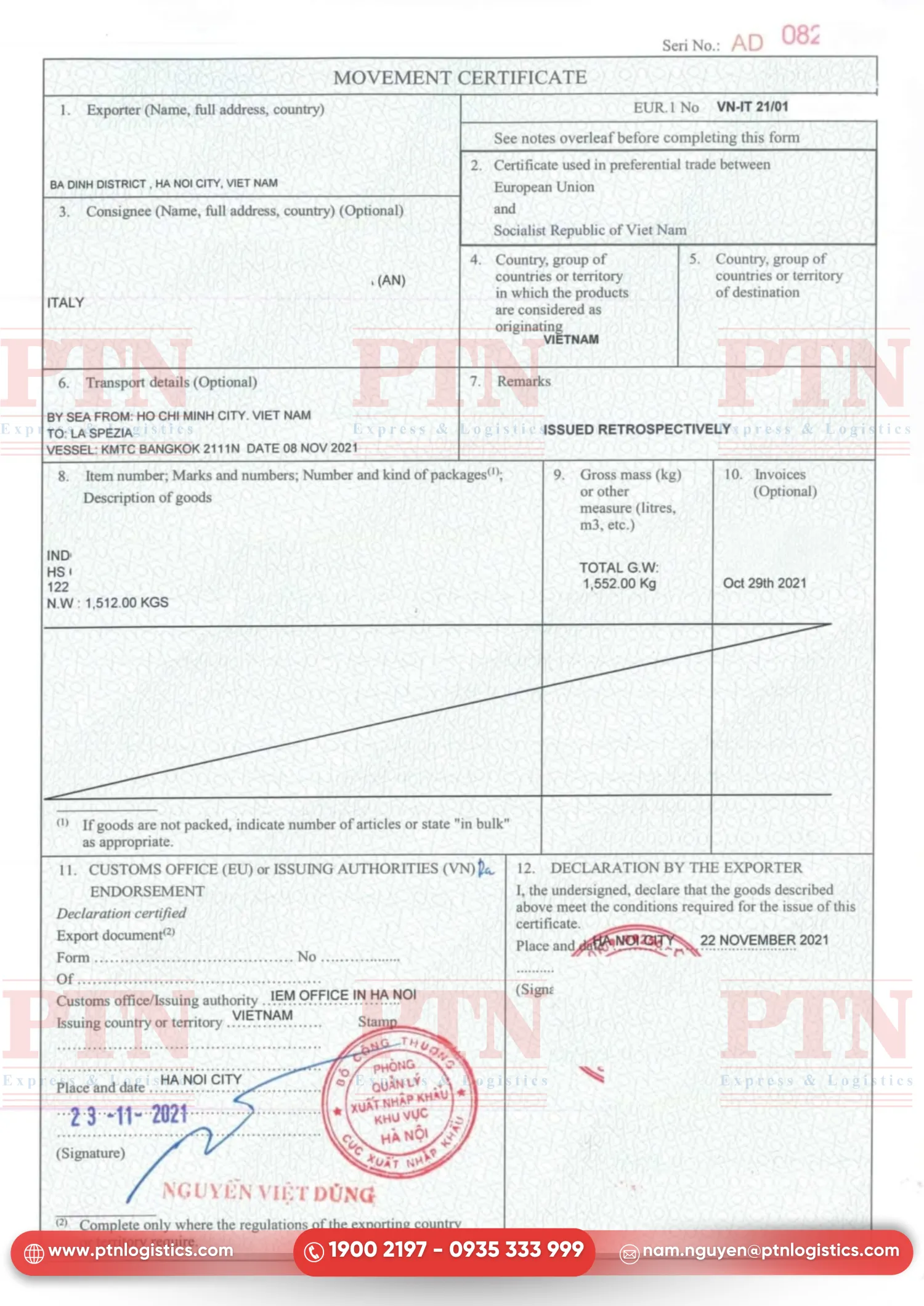 Mẫu C/O Form EUR.1
