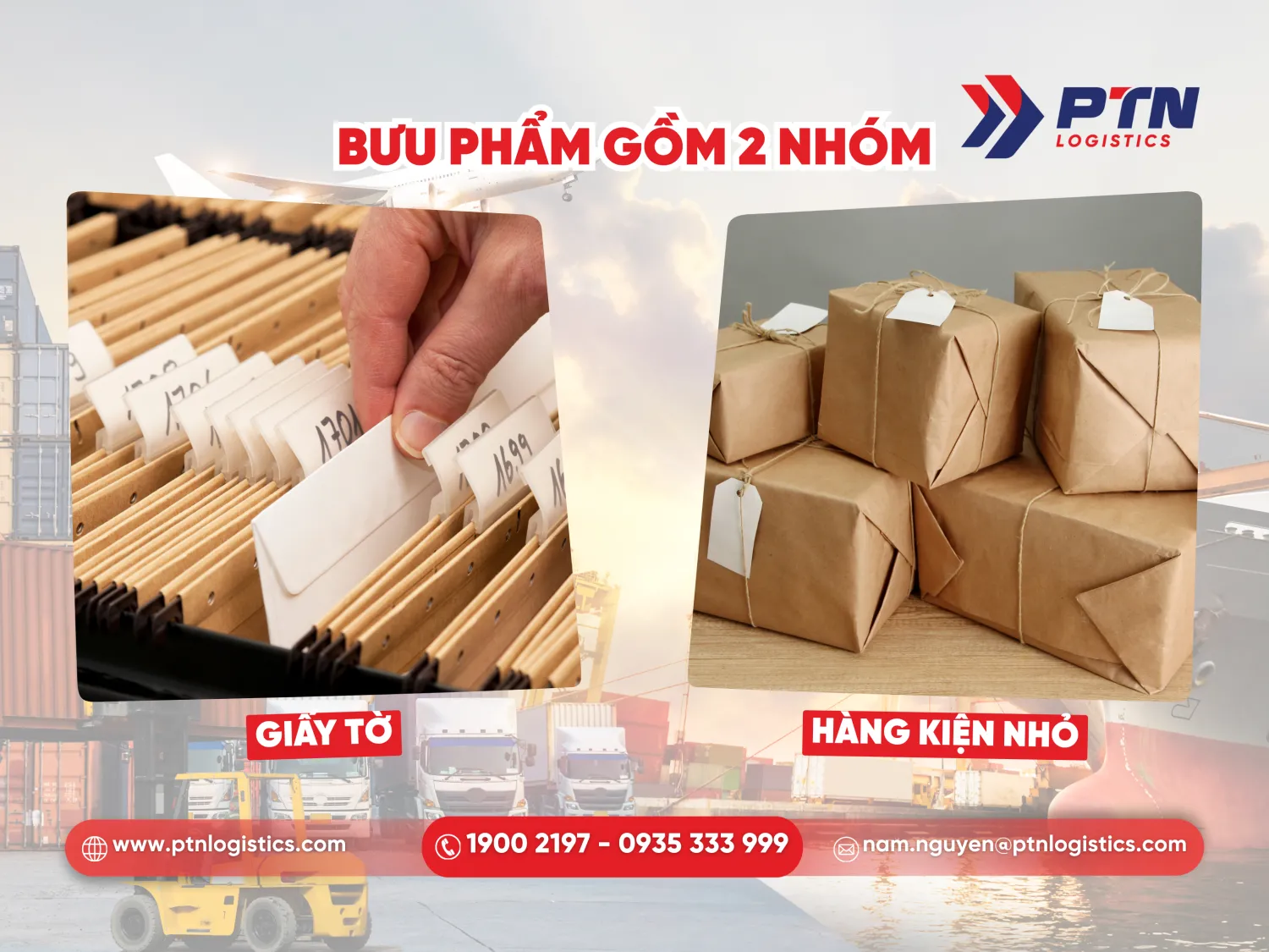 Bưu phẩm gồm hai nhóm giấy tờ và hàng kiện nhỏ