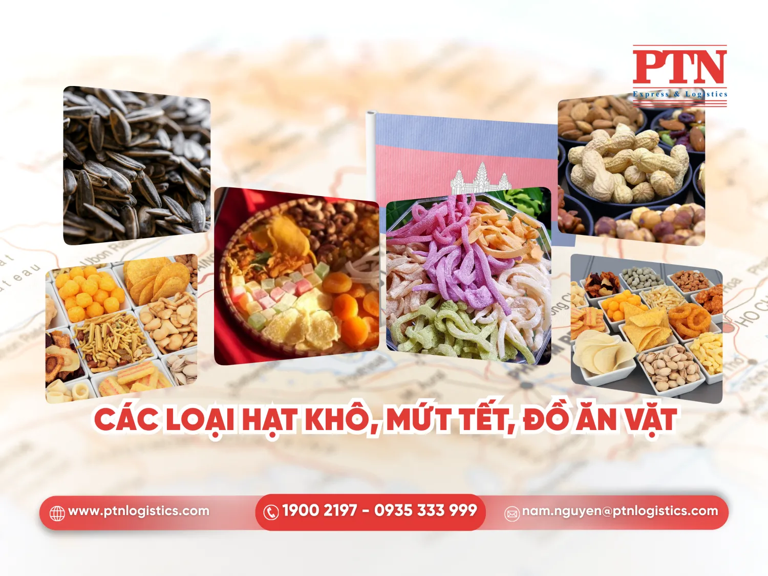 Các loại hạt khô, mứt tết, đồ ăn vặt