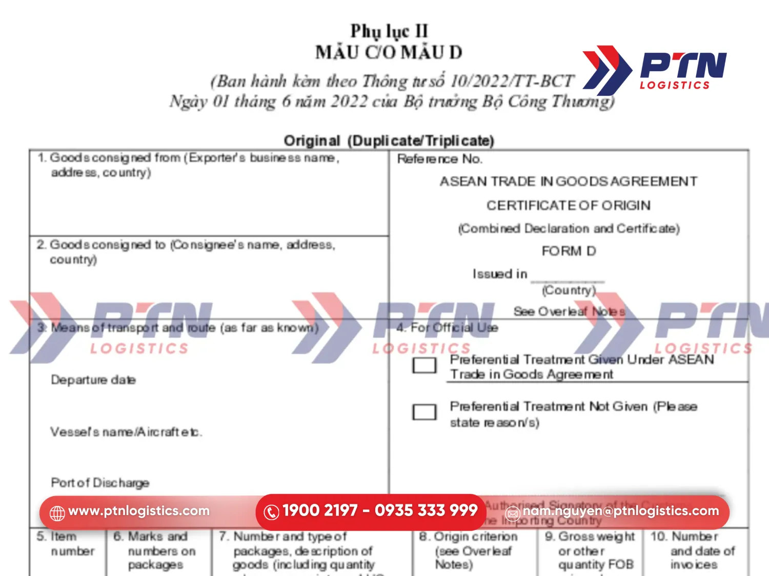 Giấy chứng nhận xuất xứ C/O form D
