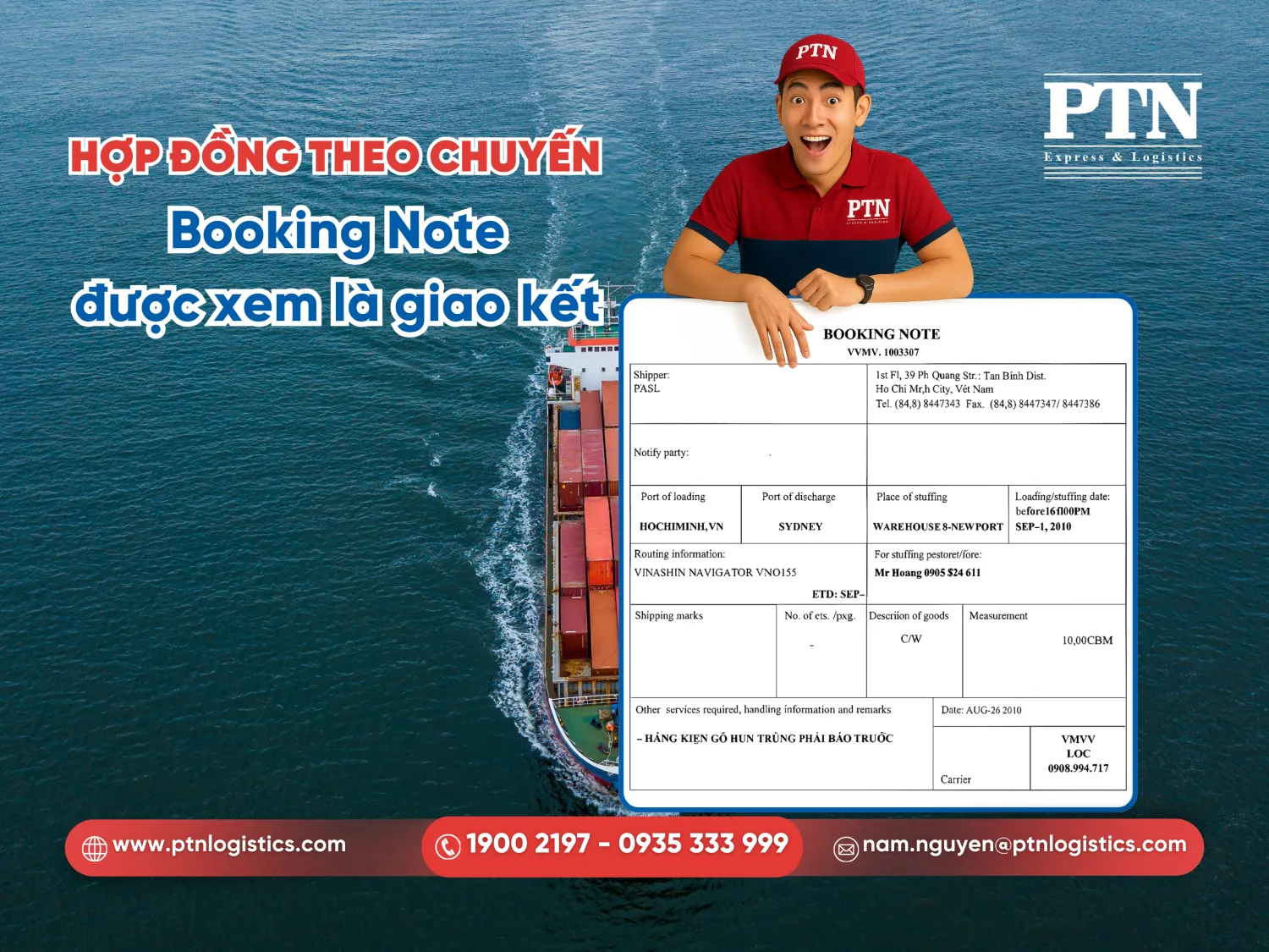 Hợp đồng theo chuyến: Booking note được xem là giao kết
