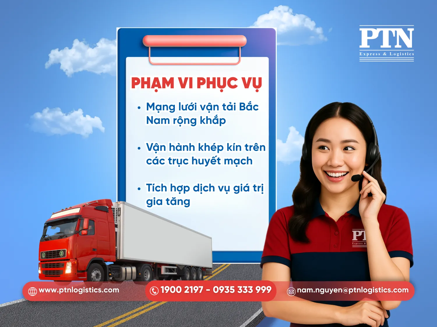 Phạm vi phục vụ dịch vụ vận chuyển đường bộ của PTN