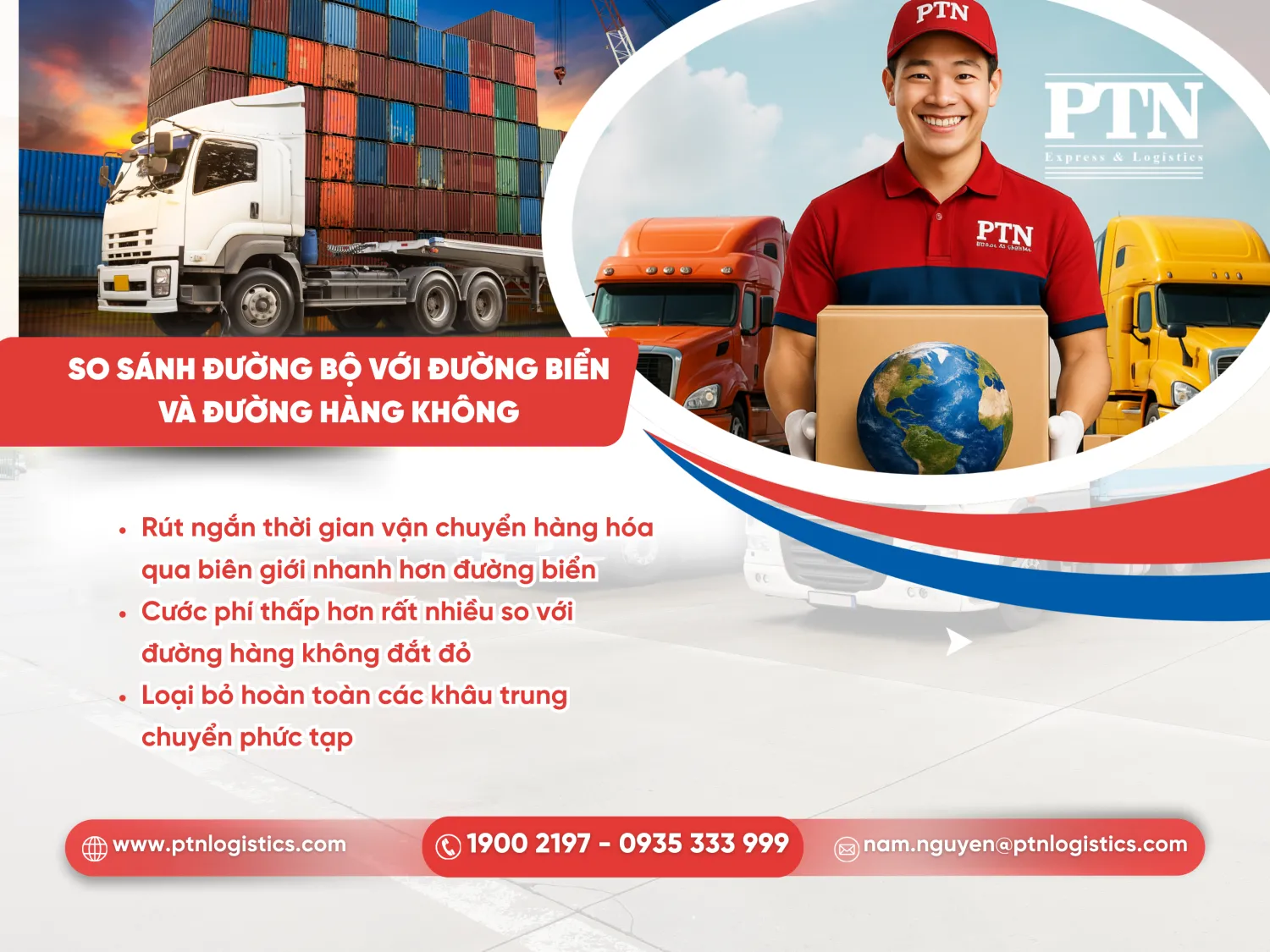 So sánh đường bộ với đường biển và đường hàng không