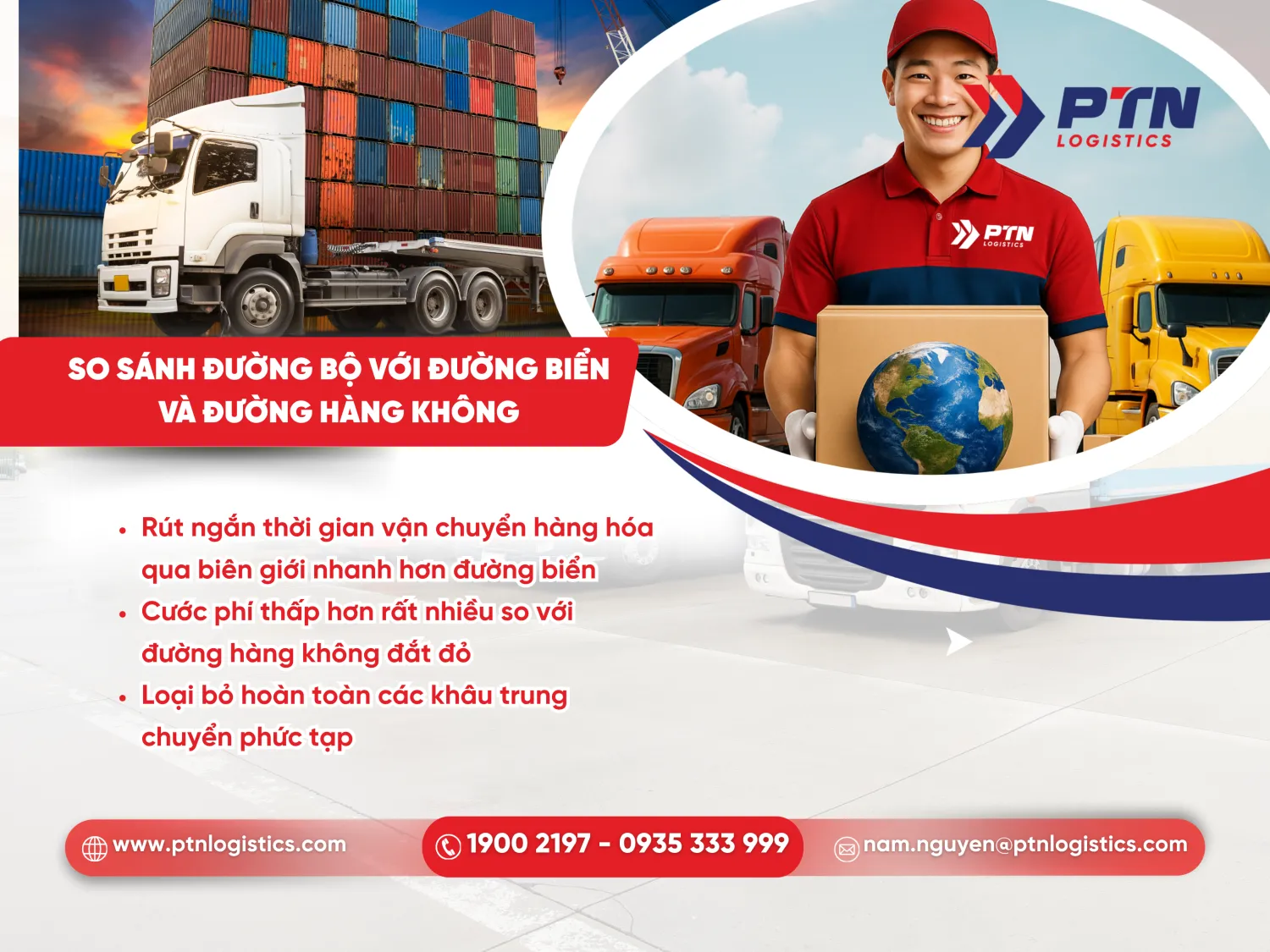So sánh vận tải đường bộ với đường biển và đường hàng không