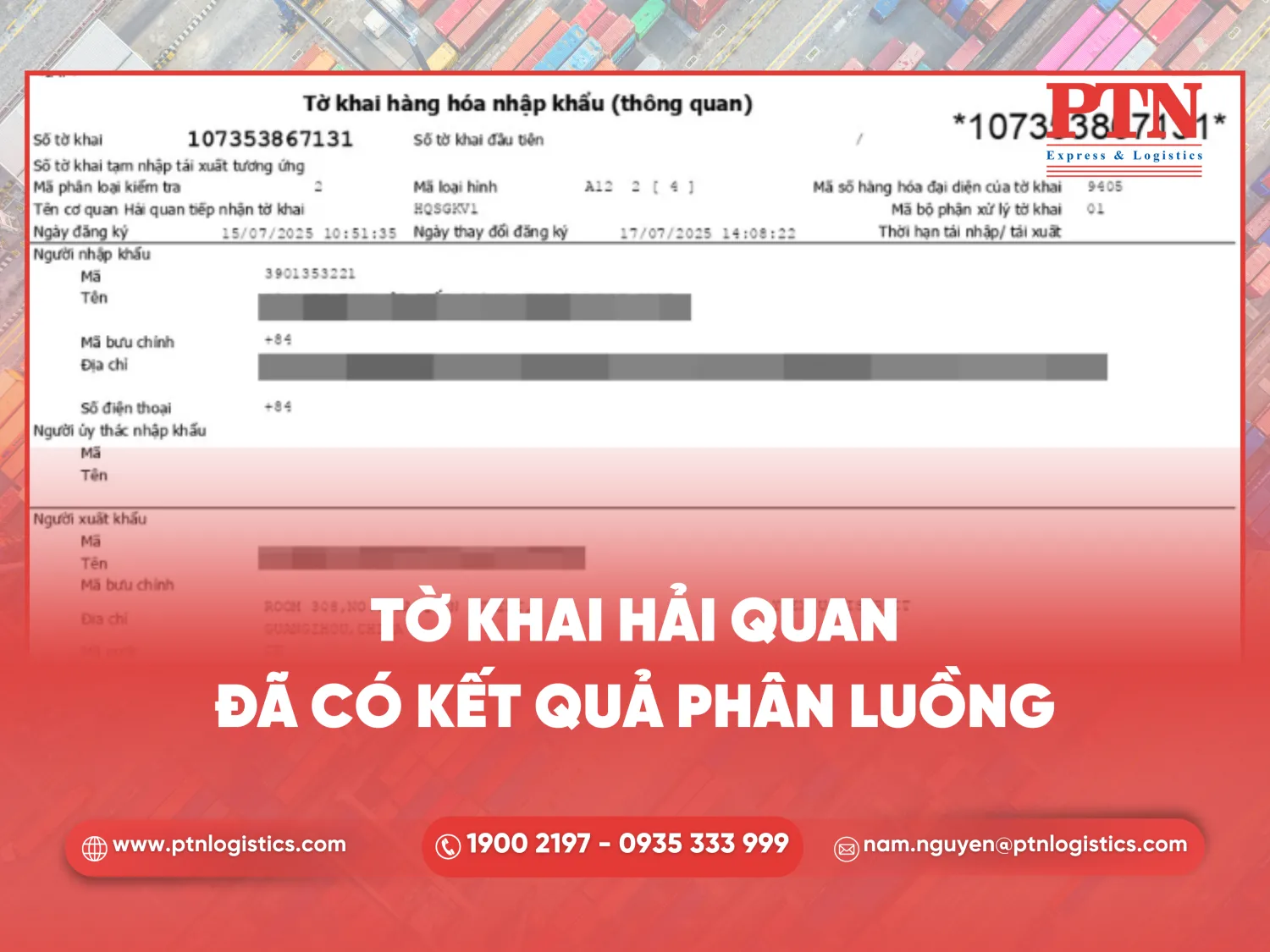 Tờ khai hải quan đã có kết quả phân luồng