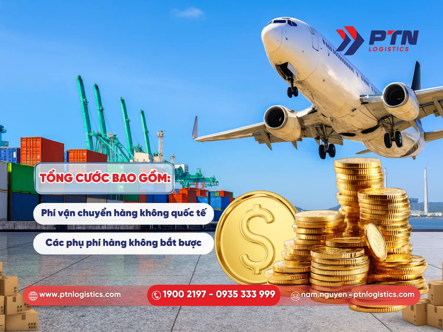 Tổng cước phí của hàng không gồm phí vận chuyển và các phụ phí