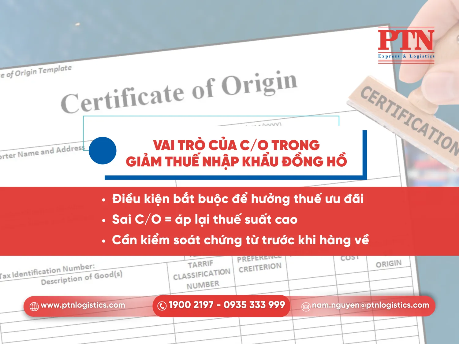 Vai trò của C/O trong giảm thuế nhập khẩu đồng hồ