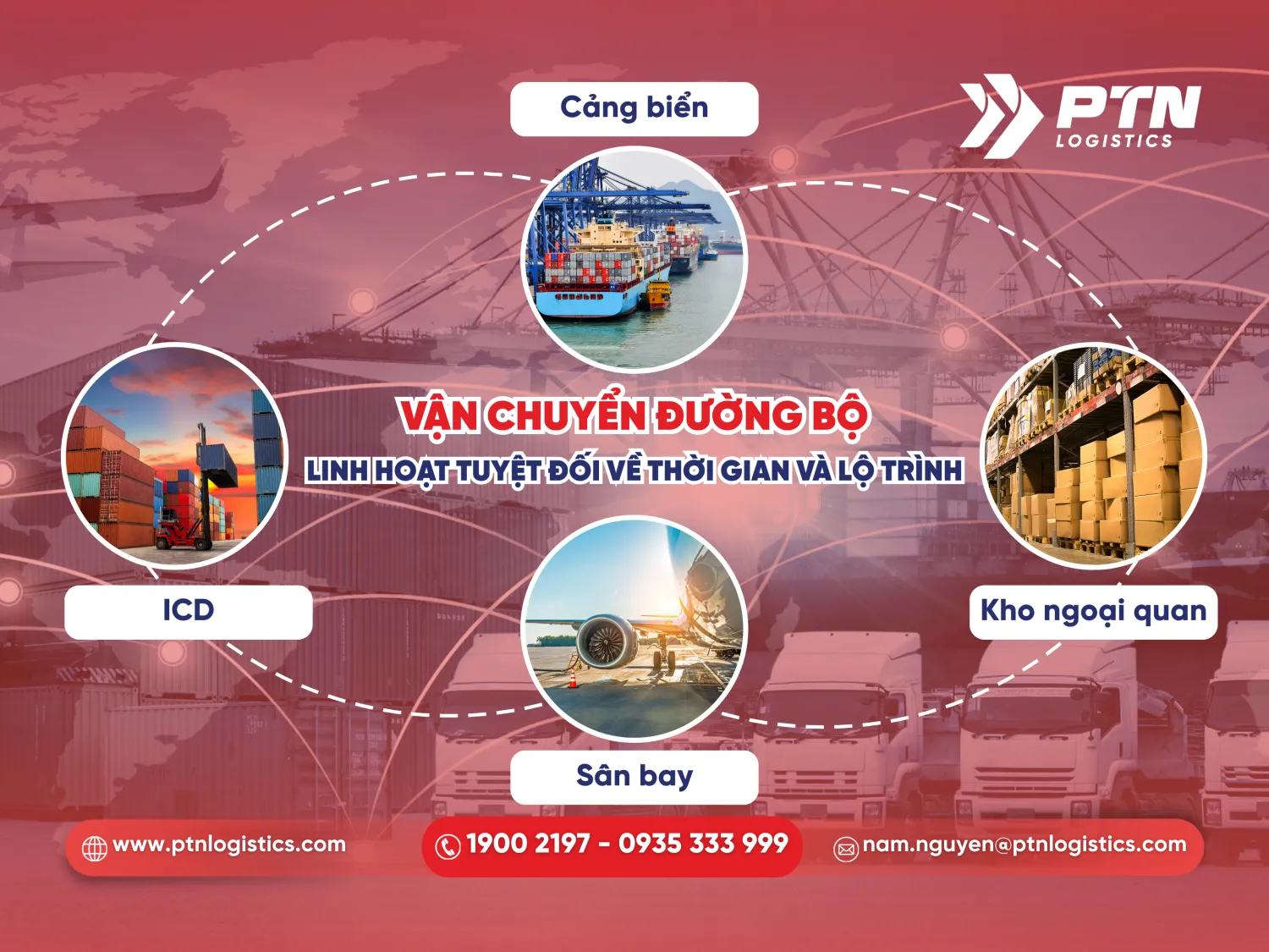 Vận chuyển đường bộ linh hoạt tuyệt đối về thời gian và lộ trình vận chuyển