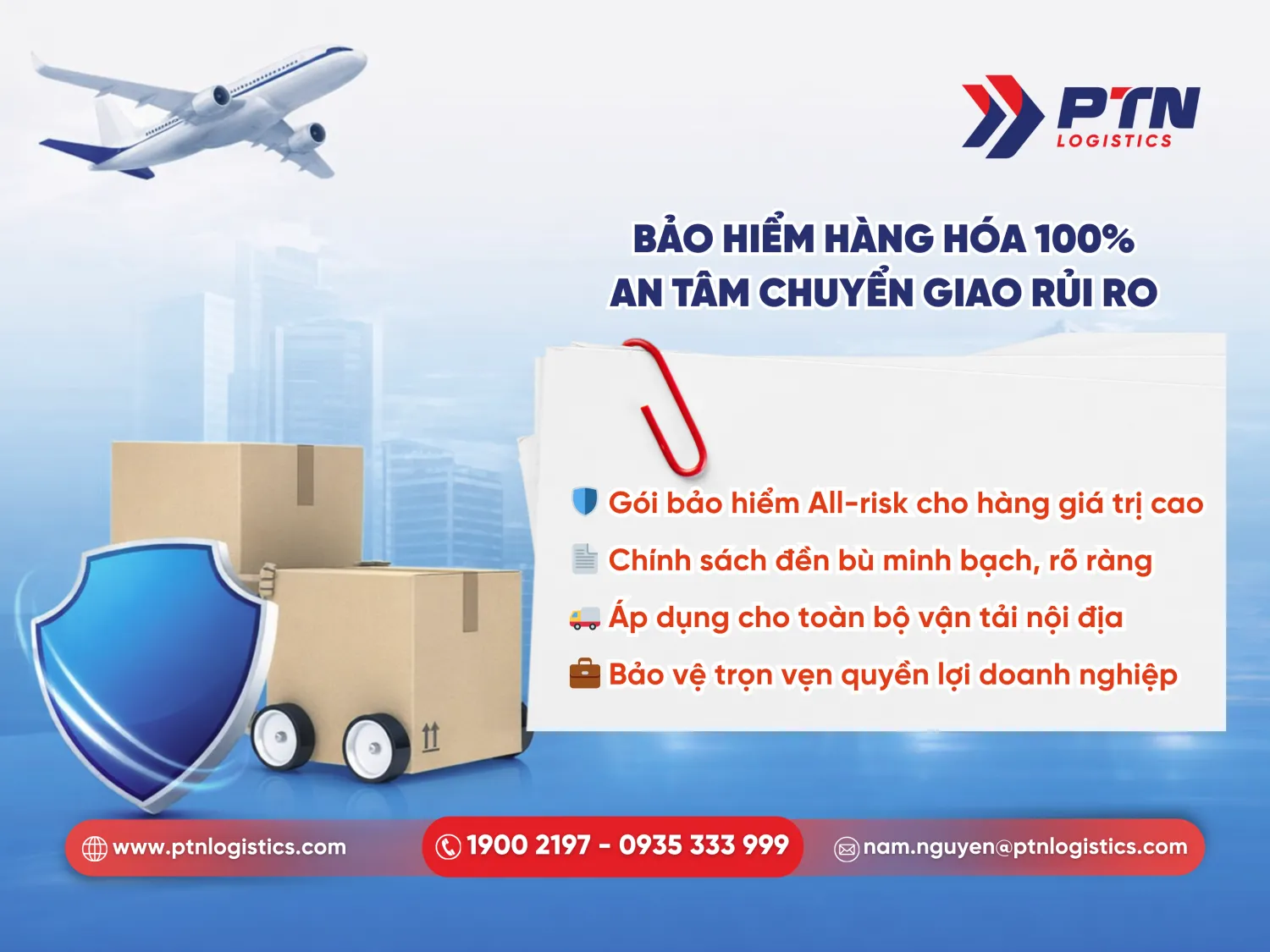 Bảo hiểm hàng hóa 100%, an tâm về chuyển giao rủi ro